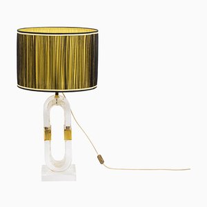 Lampe en Acrylic Glass et Laiton Doré, 1970s