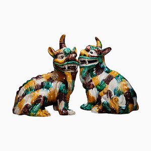 Chinese 20th Century Glazed Ceramic Sculptures, Set of 2