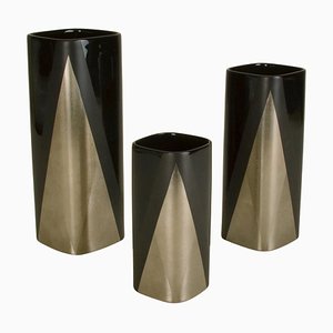 Vases Studioline en Porcelaine Noire par Dresler pour Rosenthal, Set de 3