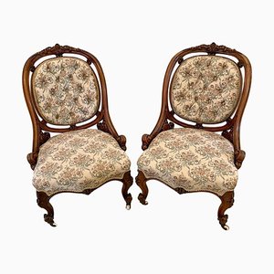 Set of Antique Victorian Carved Walnut Chairs
