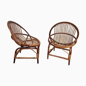 Italian Bent Bamboo French Riviera Lounge Chairs by Franco Albini, 1960s, Set of 2