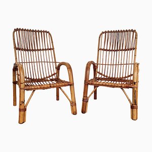 Italienische Sessel aus gebogenem Bambus & Rattan von Franco Albini, 1960er, 2er Set