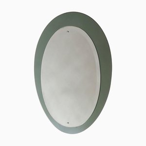 Miroir Ovale Mid-Century avec Cadre en Miroir Fumé Vert, Italie