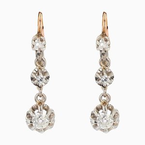 Boucles d'Oreilles en Or Rose 18 Carats et Diamant, 19ème Siècle, Set de 2