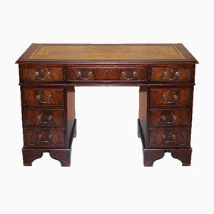 Hardwood Pedestal Desk with Brown Embossed Leather Top