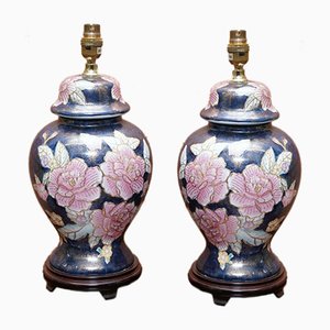 Navy Blue Lamp Stand with Floral Artwork