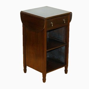 Mesa auxiliar vintage de madera dura con cajón y estantes