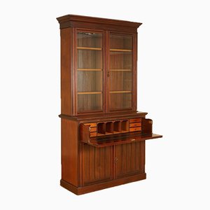 Hardwood Secretaire Bookcase with Dark Blue Leather Writing Surface, 1880s