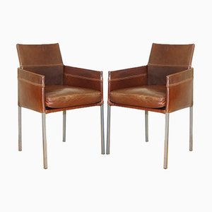 Vintage Texas Dining Chairs in Brown Leather and Steel by Karl Friedrich Förster, Set of 2