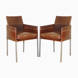 Vintage Texas Dining Chairs in Brown Leather and Steel by Karl Friedrich Förster, Set of 4