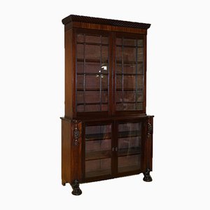 Victorian Hardwood Bookcase with Lion Mask, Claw Feet and Glass Doors
