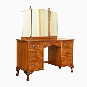 Vintage Burr Walnut Dressing Table with Trifold Mirrors