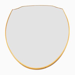 Shield-Shaped Mirror in Curved PVC with Brass Effect, 1950s