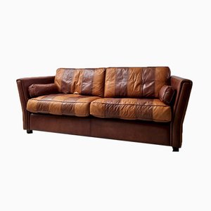 Gestreiftes Vintage Ledersofa