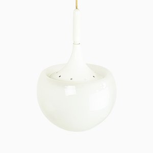 Mushroom-Shaped White Metal and Sandblasted Glass Pendant Lamp by Martinelli Luce, 1960s