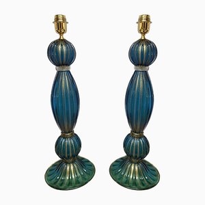 Blue Murano Glass Lamps by Toso, 1980, Set of 2