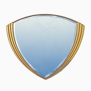 Vintage Triangular Wall Mirror in Crystal Glass and Gold, 1980s