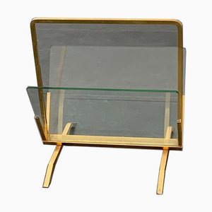 Brass and Glass Magazine Rack, Italy, 1960s