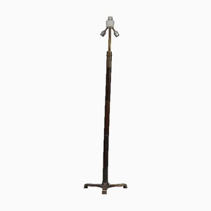 Mid-Century French Brass and Wood Floor Lamp