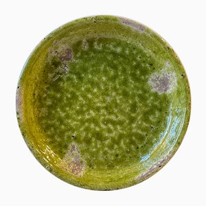 Large Green Stoneware Centerpiece in Raku Crackle Glaze