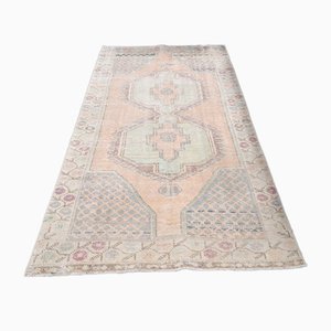 Vintage Turkish Handmade Floral Oushak Rug in Faded Wool