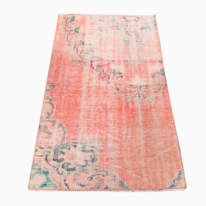 Tapis Oushak Vintage Floral Fait Main en Laine Rose