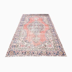 Vintage Turkish Handmade Oushak Rug in Red Wool