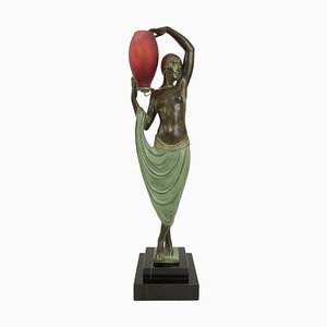 Odalisque Skulptur Lampe in Spelter von Fayral für Max Le Verrier