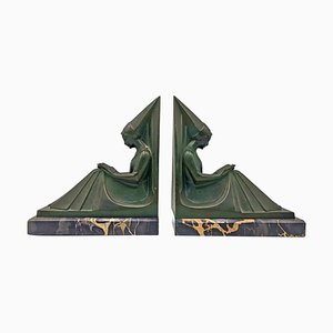 French Art Deco Bookends of Reading Ladies by Max Le Verrier, 1920s, Set of 2