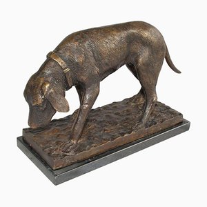 20th-Century French Dark Brown Bronze Dog Sculpture