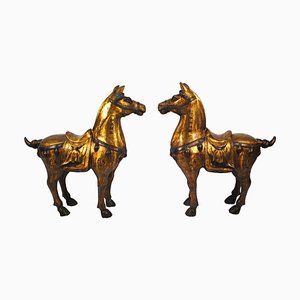 Vergoldete Bronze Gift Horses, 20. Jh., 2er Set