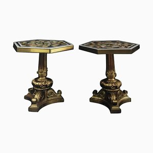 19th Century Gilt Bronze & Pietra Dura Marble Tables, Set of 2
