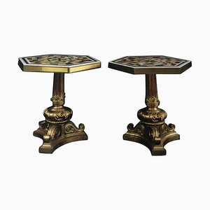 Tavoli in bronzo dorato e pietra Dura, XIX secolo, set di 2