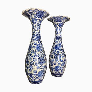 Grands Vases Décoratifs en Porcelaine Bleue et Blanche, Japon, Set de 2