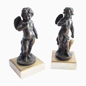 Querubines franceses de bronce, siglo XIX. Juego de 2