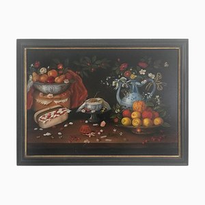 Bodegón de frutas, flores y cerámica, siglo XX