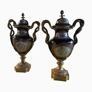 Sevres Stil Porzellan & Ormolu Vasen, 20. Jh., 2er Set