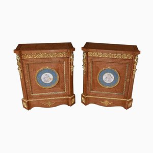 Muebles auxiliares franceses Napoleon III de madera satinada, años 10. Juego de 2