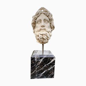 Escultura de busto de mármol del dios romano Neptuno del agua, siglo XX