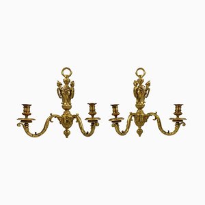 19th Century Two-Branch Candelabra Sconces in Ormolu, Set of 2