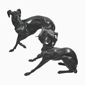 Large Bronze Greyhounds in Dominant Stance, 1960s, Set of 2