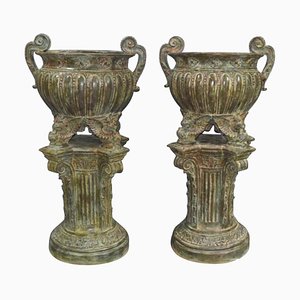 Urnes de Jardin Empire en Bronze, France, 20ème Siècle, Set de 2