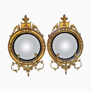 Espejos convexos Regency ingleses, década de 1820. Juego de 2