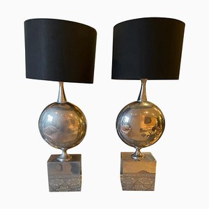 Lámparas de mesa de acero cromado de Maison Barbier, años 70. Juego de 2