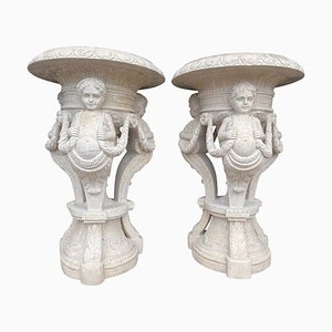 Large 20th Century Hand-Carved Marble Planters, Set of 2