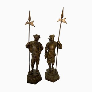 Estatuas de caballeros de bronce, siglo XIX. Juego de 2