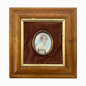 Wooden-Framed Picture of English Lady in White Frock, 19th-Century