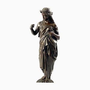 19th Century Bronze of a Women Draped in Robes on a Round Zodiac Base