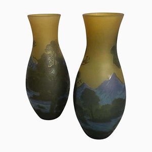 Cameo-Cut Glass Vases, 20th-Century, Set of 2