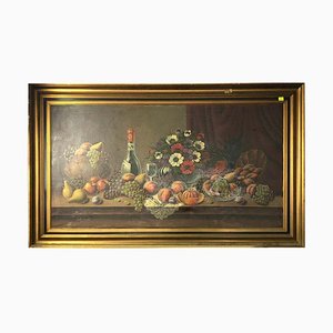 Natura morta con frutta e vino, XX secolo, olio su tela